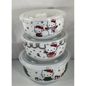 Sanrio Hello Kitty Christmas Set Of 3 Food Storage Containers With Vented Lids
